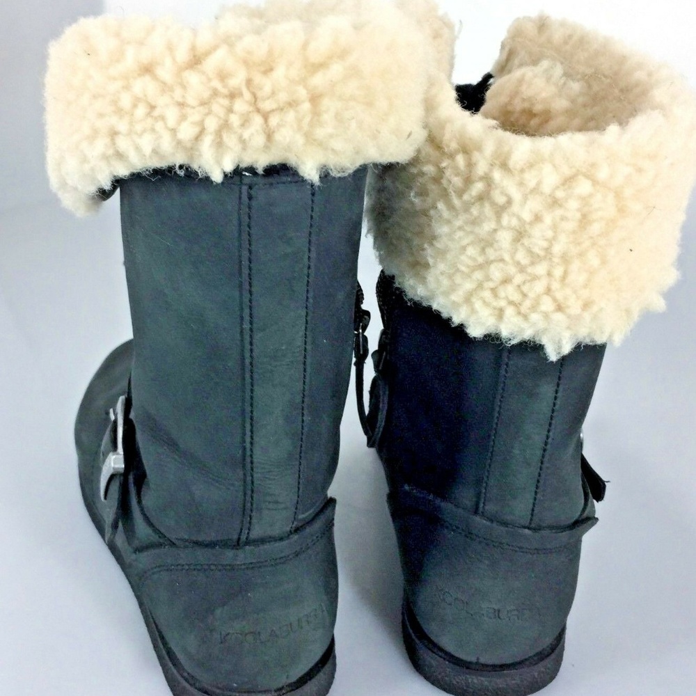 Koolaburra Black Leather Boots Shearling Womens 6 - Picture 3 of 8